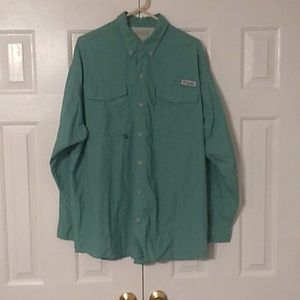 Columbia PFG Fishing Shirt Mens XXL Aqua Vented Long Sleeve Omni-Shade Outdoors